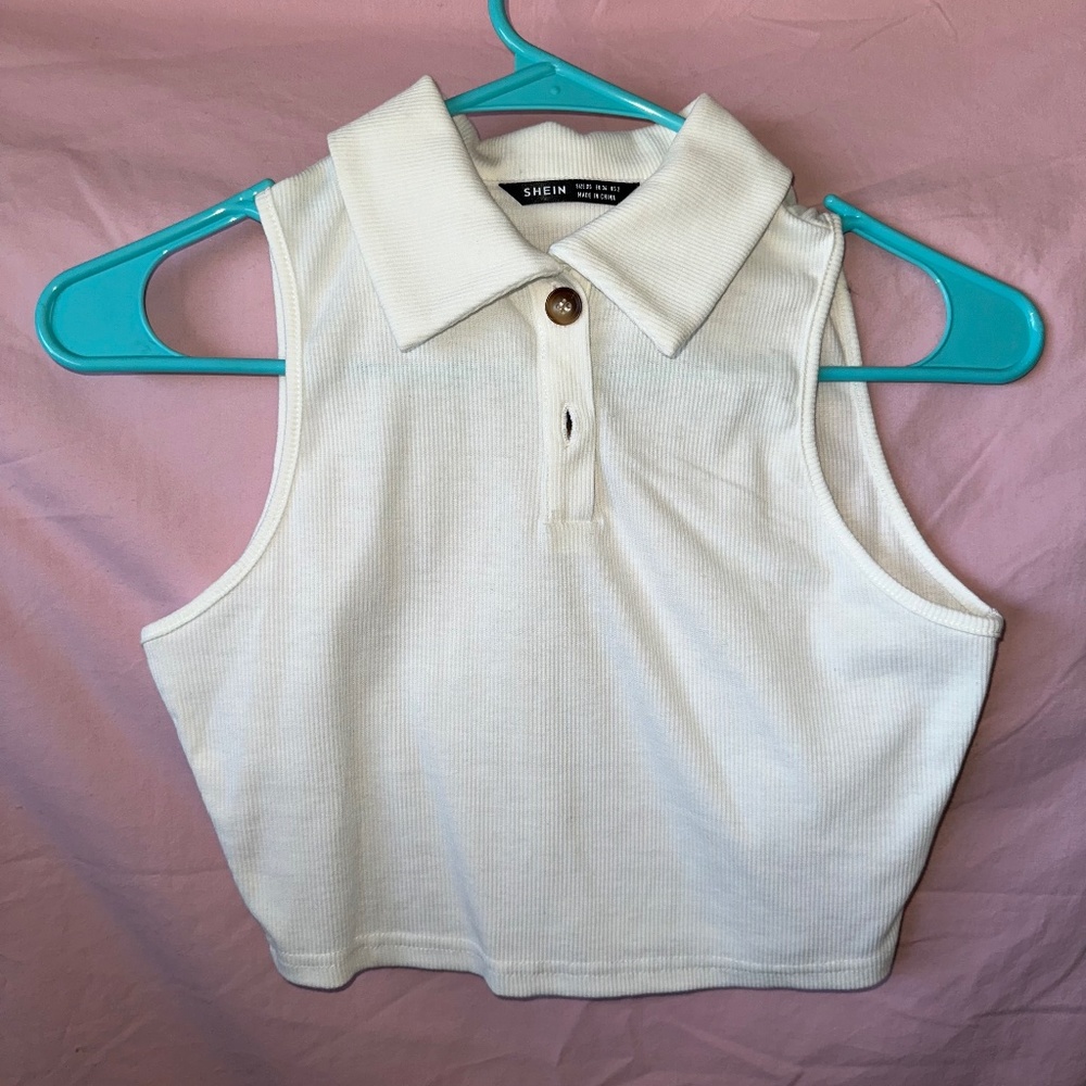 White crop top collared shirt